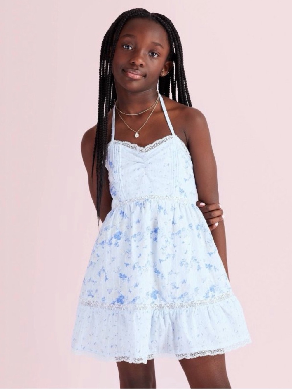 LoveShackFancy x Target Light Blue Floral Halter Sundress for Girls - Size 12